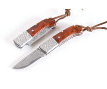 Damascus Steel Blade Nolock Limited Edition Red Shadow Handle Wood Pocket Knife UD402274